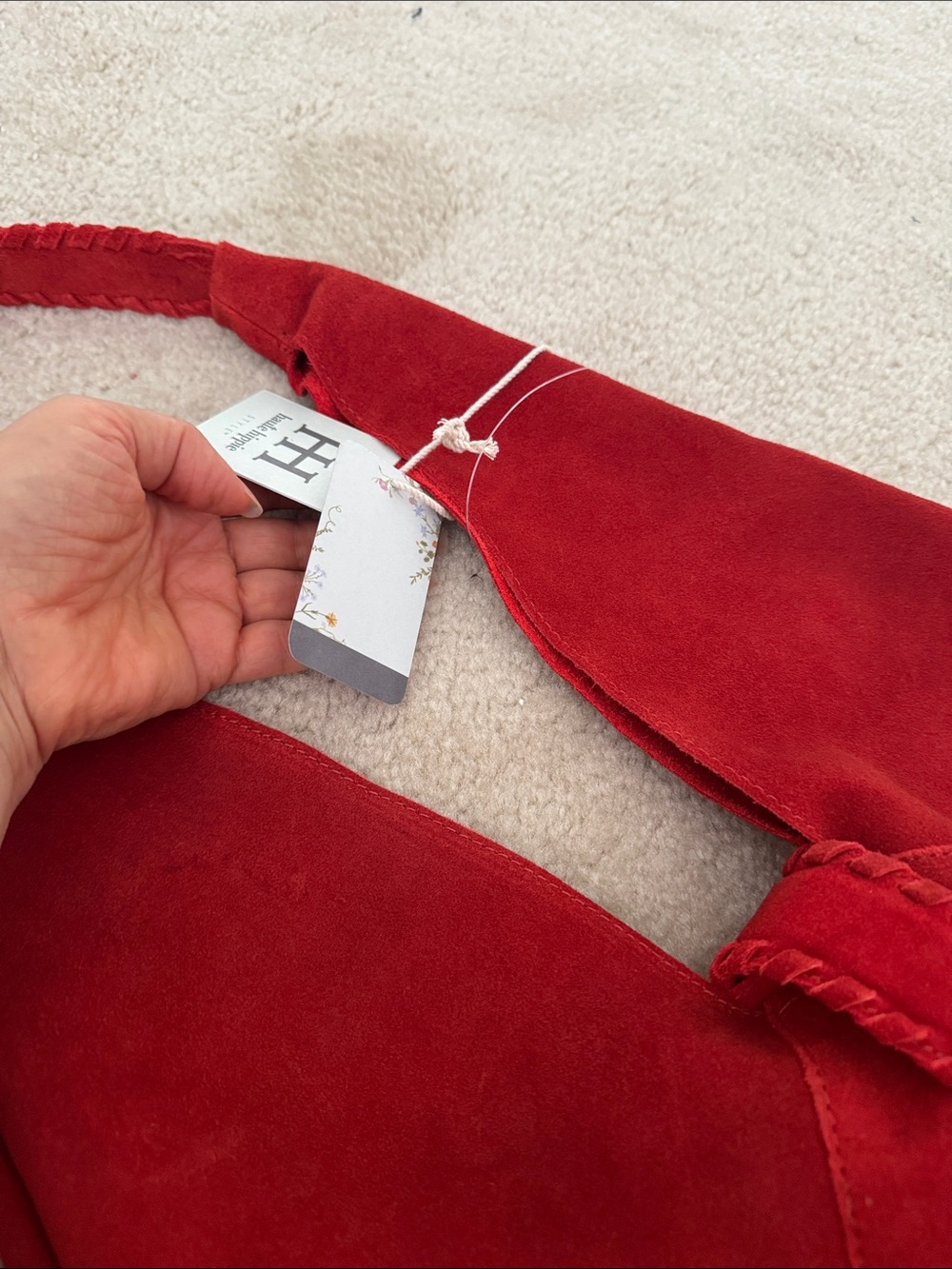 Haute Hippie Red Suede Handbag with Braided Strap - Picture 3 of 7
